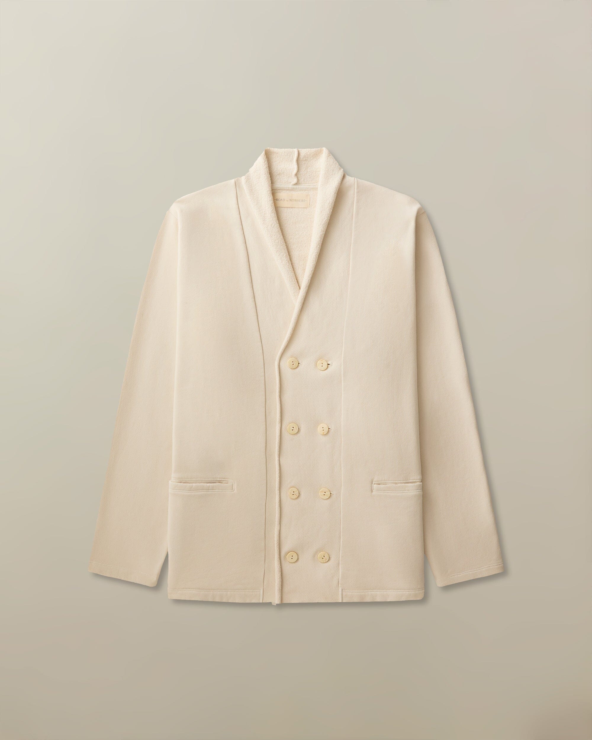 Shawl Collar Cardigan in Organic Cotton – Stone & Navy