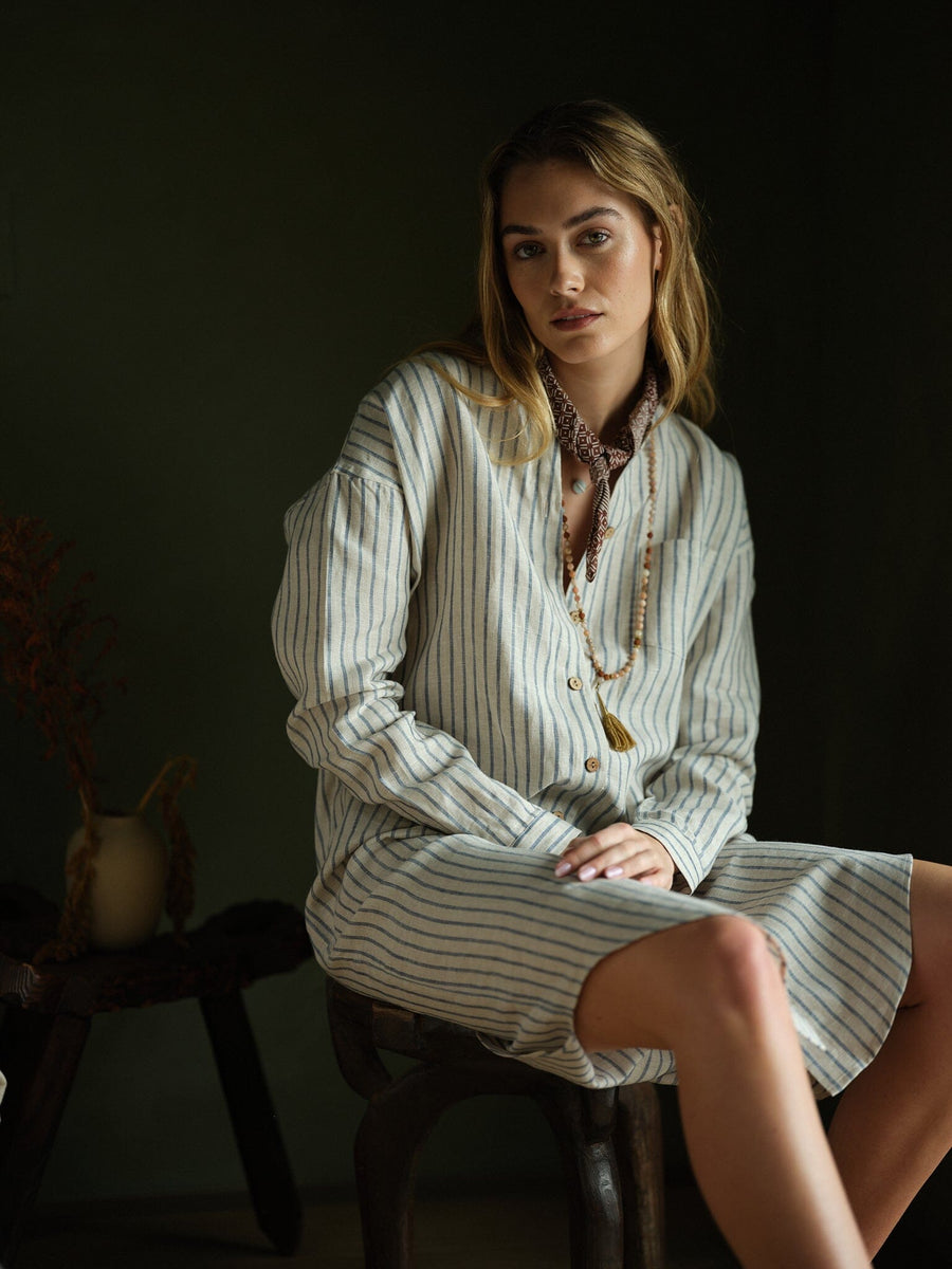 Women's Striped Montauk Shirt Dress in Linen - Final Sale Women's Striped Montauk Shirt Dress in Linen - Final Sale