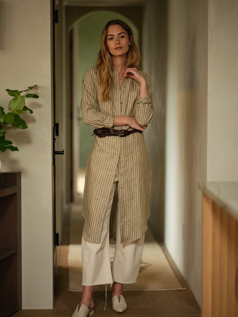 Women's Striped Montauk Shirt Dress in Linen - Final Sale Women's Striped Montauk Shirt Dress in Linen - Final Sale
